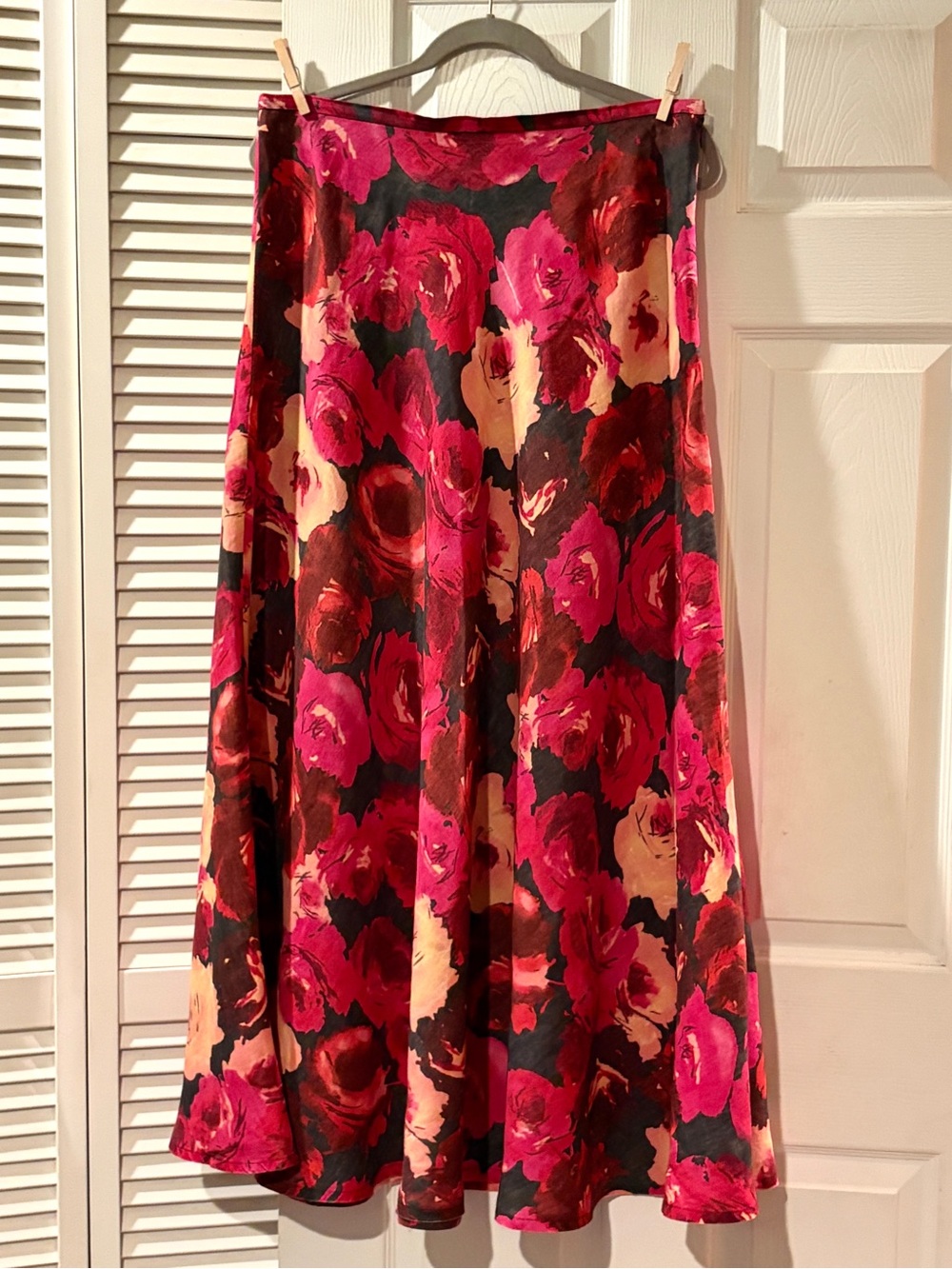 Jaeger Painterly Rose Floral Maxi Skirt UK 14 US 12 Pink Burgundy A-line